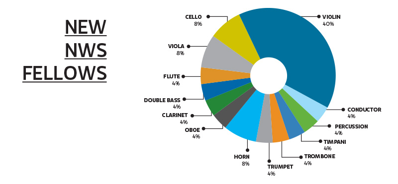Pie chart showing breakdown of new Fellows by instrument